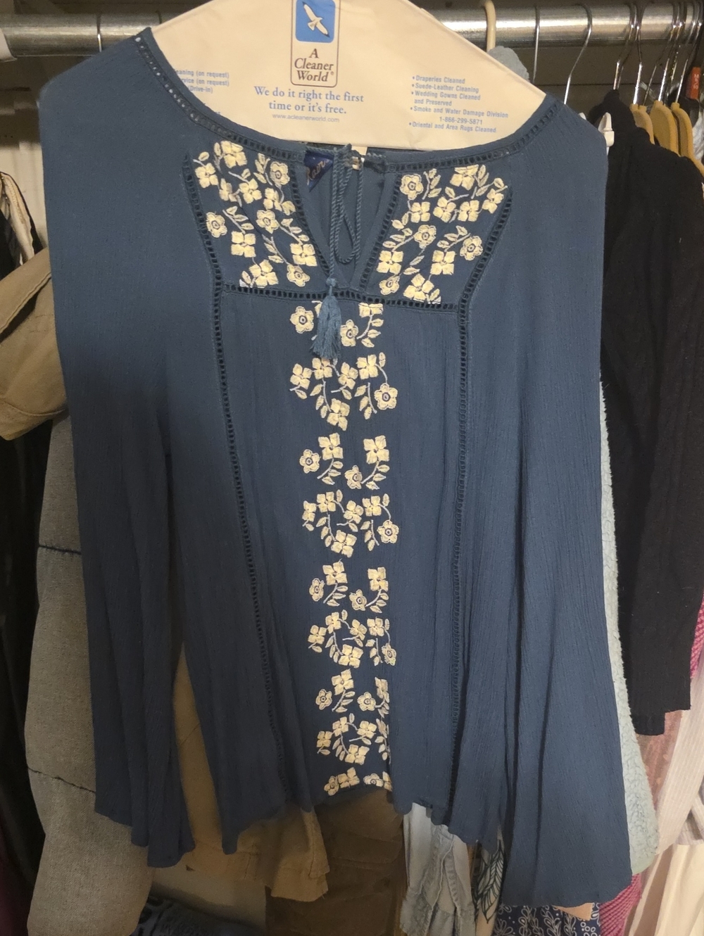 Blue Rain Slate Blue Embroidered Peasant Tunic